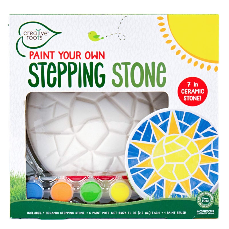 Creative Roots Mosaic Sun Stepping Stone Kit, Includes 7-Inch Ceramic Stepping Stone & 6 Vibrant Paints, DIY Garden Stone for Kids Ages 6+ - Image 1